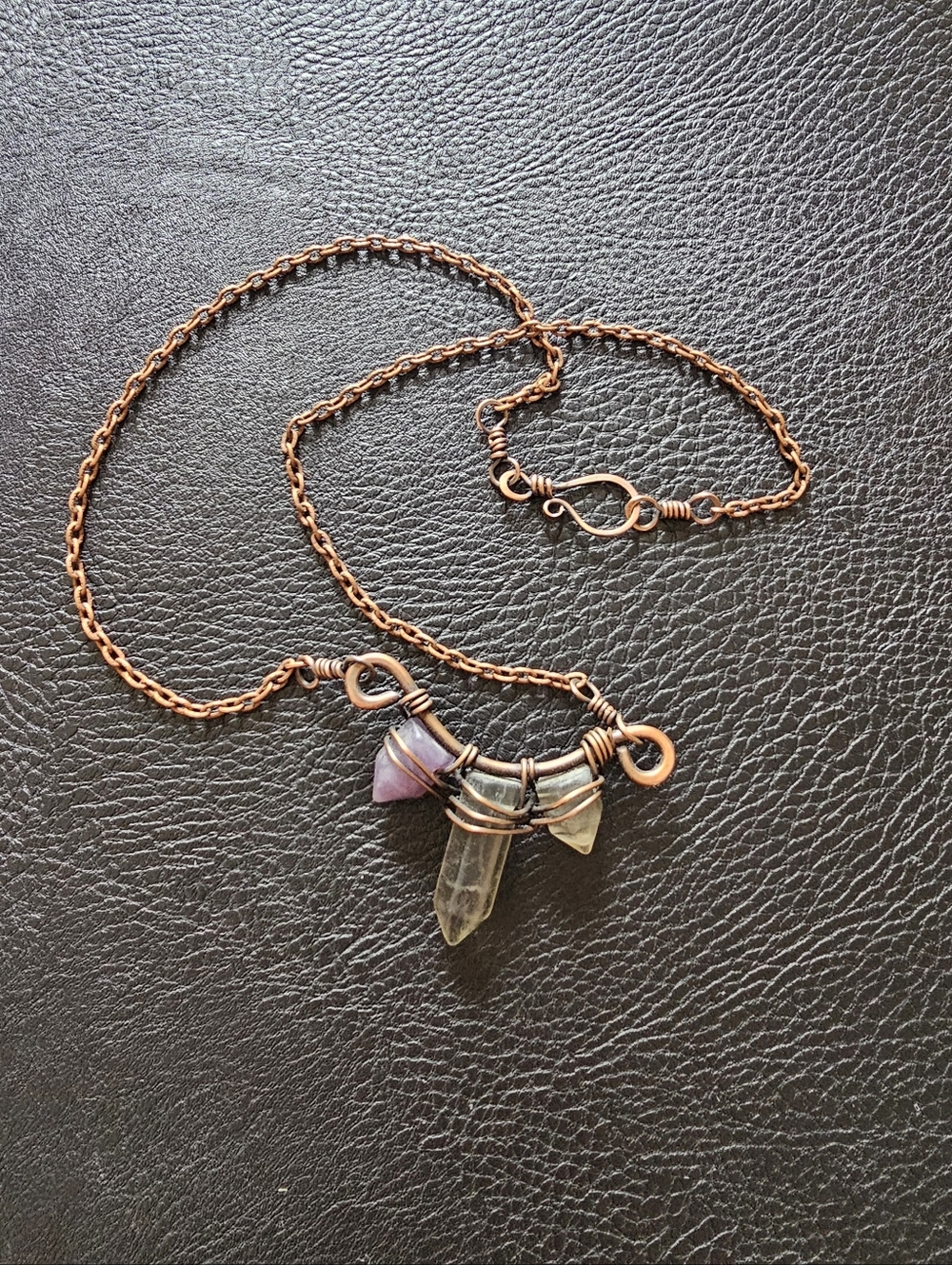 Handcrafted Copper And Fluorite Crystal Pendant Necklace - Multicolor